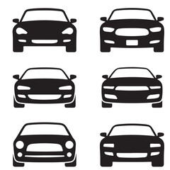 SET VECTOR VARIOUS FRONTAL CAR ICON SILHOUETTES

