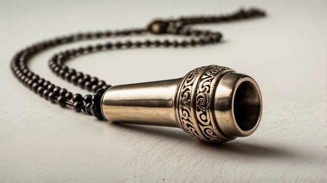 Authentic Brazilian Apito Whistle Necklace for Samba Lovers Isolated On White background.