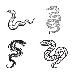 Hand Drawn Snake Silhouette Collection Vintage Snake Vector Art
