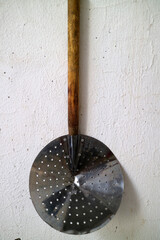 Vintage Metal Skimmer with Wooden Handle