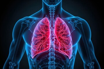 Anatomical illustration of respiratory system with highlighted lungs for medical education and training programs
