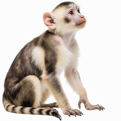 Obraz premium The Curious Gaze: A portrait of a capuchin monkey, captured with stunning clarity, looking up with an expression of curiosity and wonder, highlighting its expressive face and intricate patterns.