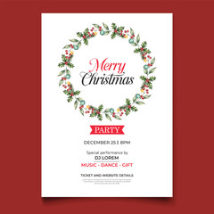 watercolor vector merry christmas party poster template