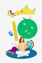 Composite photo collage design trend sketch of count write classroom education fall knowledge learn...