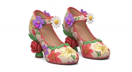 Stylish women floral patterned heels