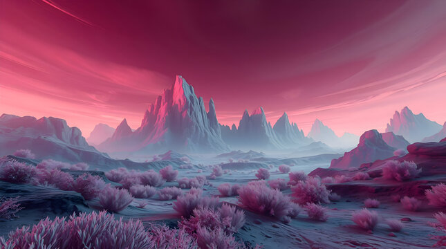 Surreal AI-Generated Fantasy Landscape – Ethereal Infrared Glow with Stark Hard Light & Dramatic Shadows – Otherworldly Digital Art