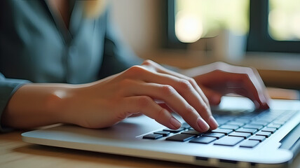 Woman Typing on Laptop, Office Work, Productivity Scene