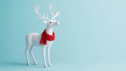 Festive White Reindeer with Red Scarf on Light Blue Background Holiday Decoration