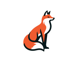Obraz premium Elegant sitting fox vector logo design