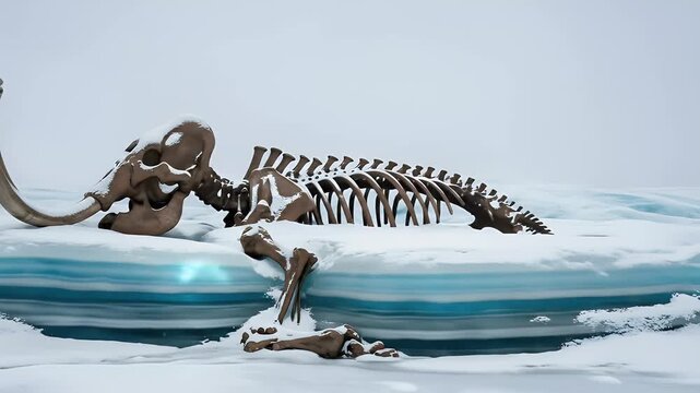 Woolly mammoth skeleton frozen and preserved inside ancient glacier ice