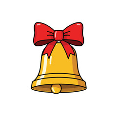 Golden christmas bell adorned with a vibrant red ribbon bow festive holiday decoration