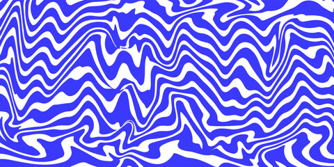 Blue wavy lines abstract background. Trendy psychedelic retro style backdrop. Waves, swirl and twirl pattern. Twisted distorted vector texture. Y2k aesthetic design