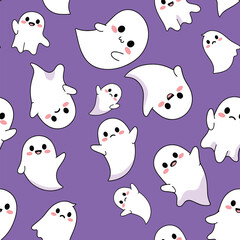 Adorable halloween ghosts floating around on a vibrant purple background design