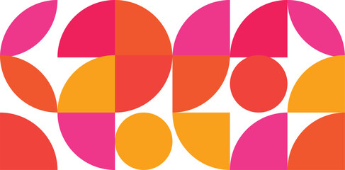 Geometric pattern, retro design, vibrant colors, orange yellow purple, quarter circles, abstract composition, vintage style, symmetrical layout, mid-century modern, minimalist shapes,	