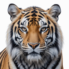Fototapeta premium Magnificent Tiger Portrait: The regal gaze of a majestic tiger, its striking stripes and piercing eyes dominating the frame, showcasing nature's raw power and beauty.