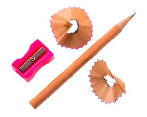 pencil and sharpener isolated on white, transparent background. high quality png image