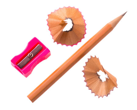 pencil and sharpener isolated on white, transparent background. high quality png image