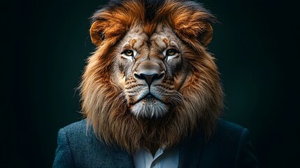 Fototapeta premium A powerful lion in a business suit conveying an authoritative presence