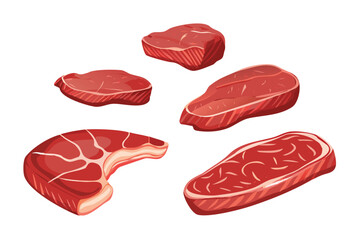 Photorealistic Steak Cuts Vector Icon Set. Realistic Grilled Ribeye, Sirloin, and T-Bone with Gradient Mesh Shading