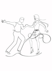 Beautiful romantic couple in passionate Latin American dances. Salsa festival. Hand drawn poster background.