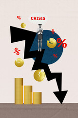 Trend composite 3D photo collage design of inflation reduction investor finance economy young lady...
