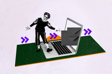 Template sketch trend artwork 3D collage of old man retro style middle ages virtual technology...