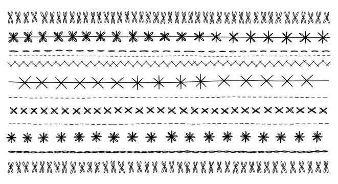 Decorative seamless border patterns with diverse stitch styles