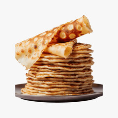 Golden Pancake Delight: A stack of golden pancakes, fresh off the griddle, tantalizingly presented on a plate, perfect for a hearty breakfast or brunch.