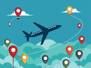 Airplane Location Path With Travel Symbols