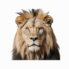 Fototapeta premium Majestic Lion Portrait: A powerful and majestic lion stares directly at the camera, its golden mane and intense gaze captivating the viewer. The lion's expression conveys both power and serenity.