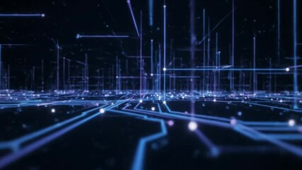 Blue purple lines spots beams create a techlike scene on a dark background 3D render of interconnected datastructure in cyberspace - Powered by Adobe