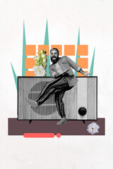 Template sketch image composite artwork collage of young man dance radio recorder entertainment...