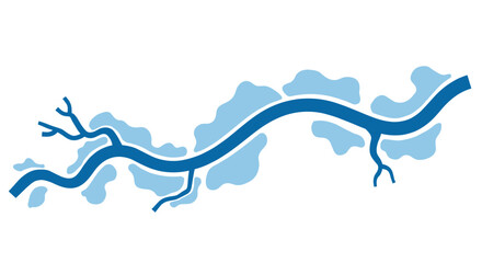 Obraz premium Abstract blue river with branches and water pockets on white background