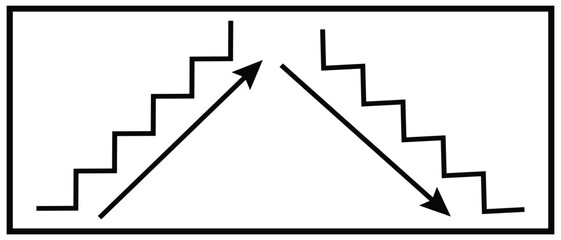 Stairs up and stairs down sign vector icon. Career path symbol. Way direction with arrow. Stairs icon upward and downward. Vector illustration.
