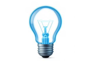 Light bulb emitting blue light on a transparent background