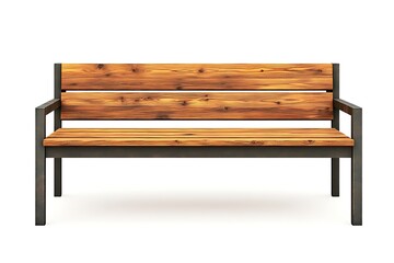 Wooden Park Bench Isolated on White Background with Modern Design
