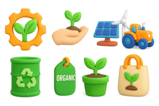 Eco-friendly 3d icons: renewable energy and sustainable practices in modern design