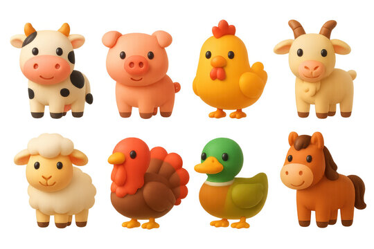Cute 3d cartoon farm animals collection for kids' educational materials