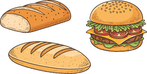 Bread Illustration vector design, Bread logo and icon design, Set of Bread Illustration vector design