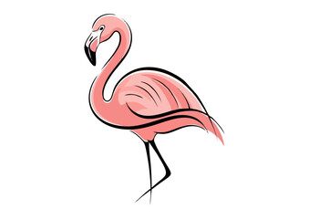 Fototapeta premium Pink flamingo illustration with elegant lines and a minimalist style