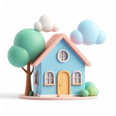 Fototapeta premium 3D Illustration of Blue House with Pink Roof