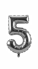 Shiny silver balloon number five, perfect for celebrations and events, adds festive touch to any occasion