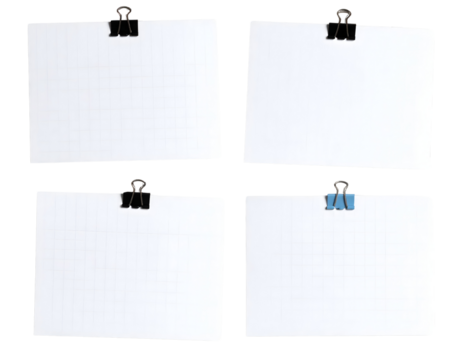 Four blank paper notes clipped to a ransparent background.