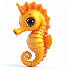 Cute Orange Seahorse Unicorn on White Background