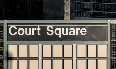 court square train station subway stop sign in queens new york city (nyc commute travel rail) 