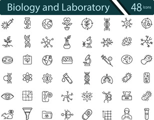 Comprehensive Biology and Laboratory Icon Set. Virus, DNA, Cells and Eco Science Symbols.