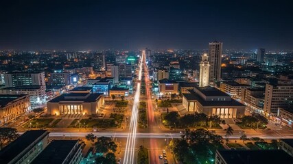 Nighttime Cityscape View of Bustling Urban Life in Lagos With Bright Lights and Busy Streets - Powered by Adobe