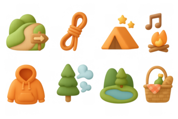 Cozy outdoors adventures: camping, hiking, and relaxation in 3d cartoon style