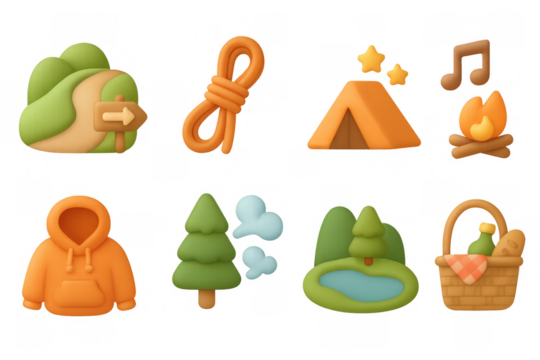 Cozy outdoors adventures: camping, hiking, and relaxation in 3d cartoon style