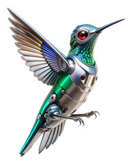 Fototapeta premium robot hummingbird isolated on white background, png, ai generated.